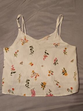Skies Are Blue White Floral Print Spaghetti Strap Cami
